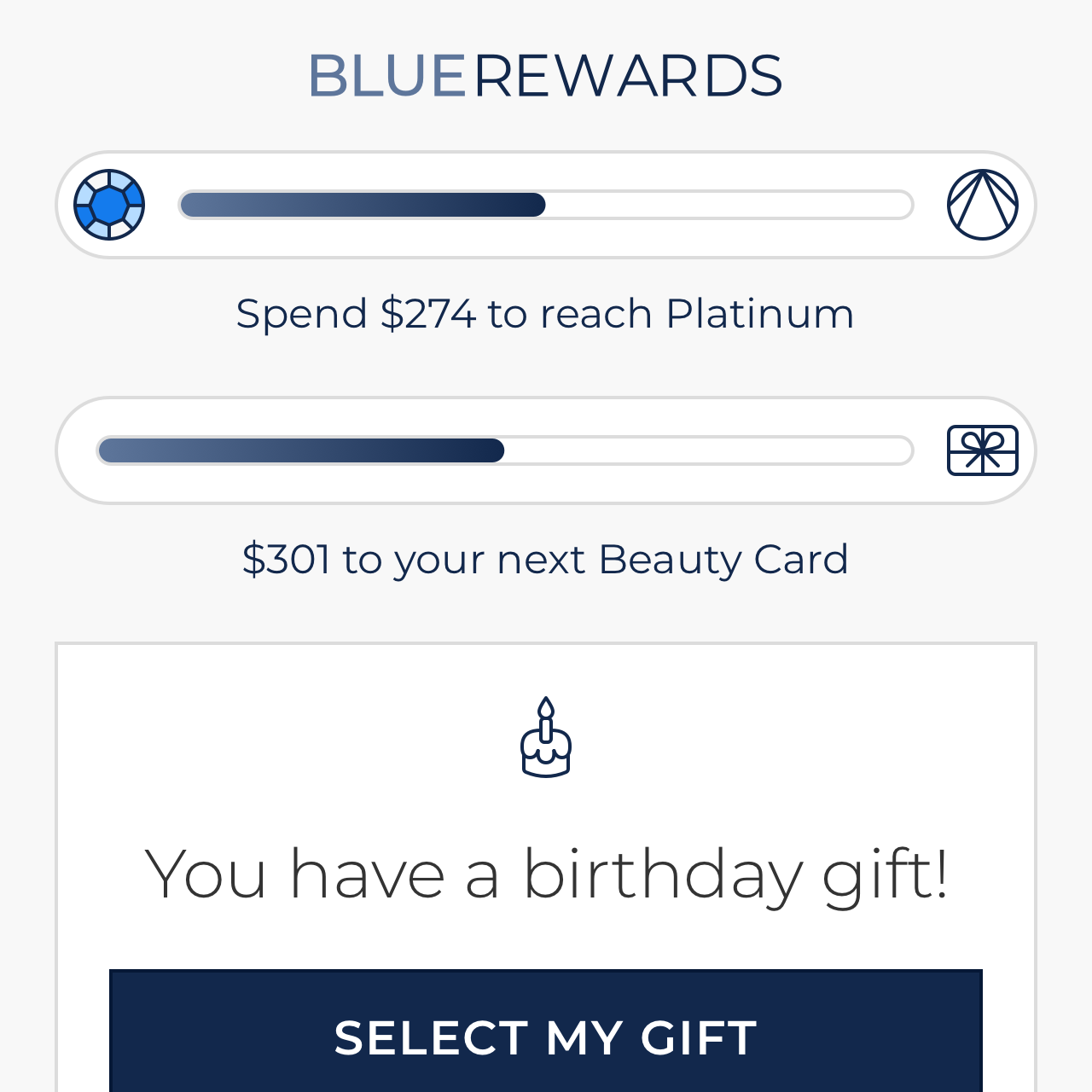 Detail of Loyalty Progress Bar for Bluemercury site