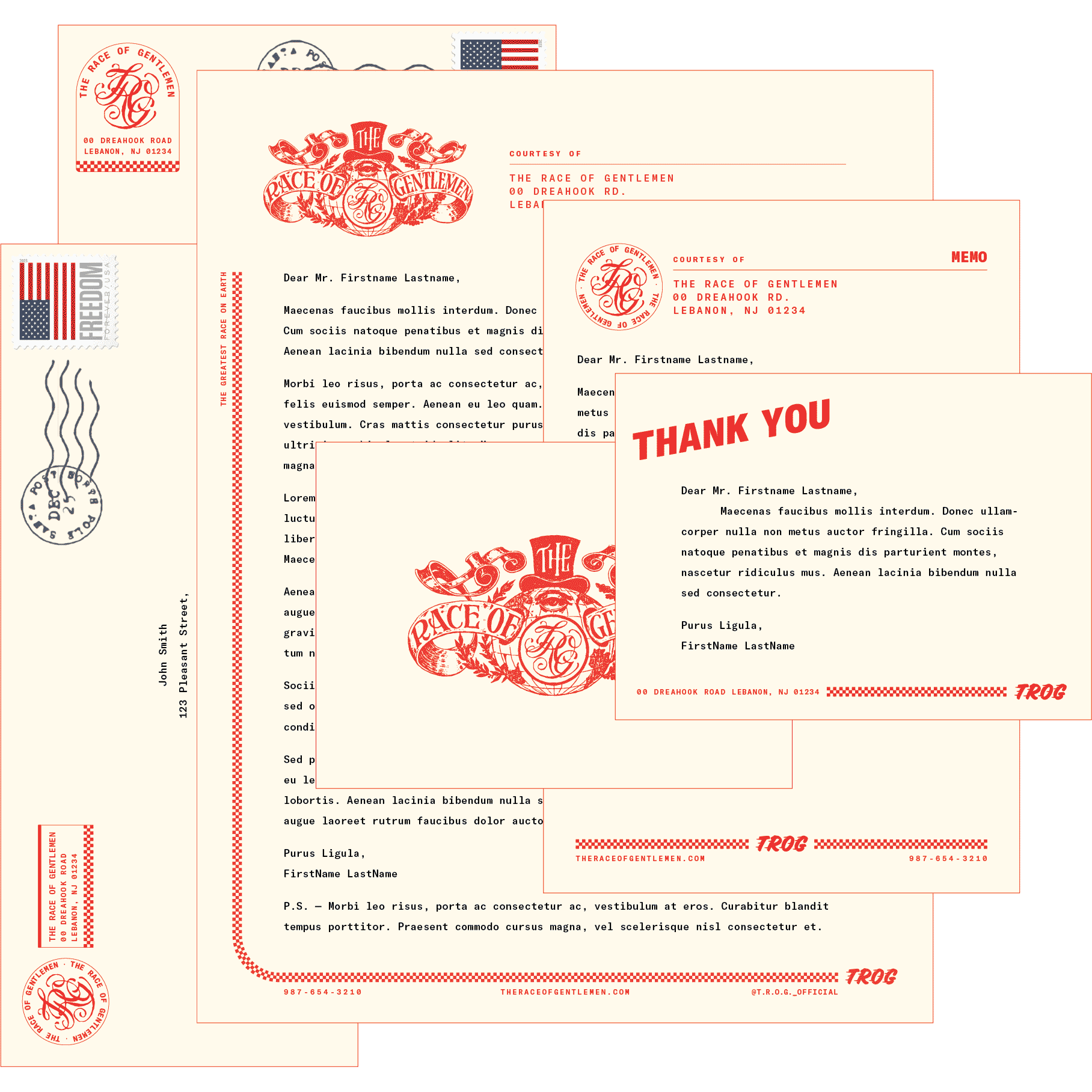 Flatlay of The Race of Gentlemen stationery suite