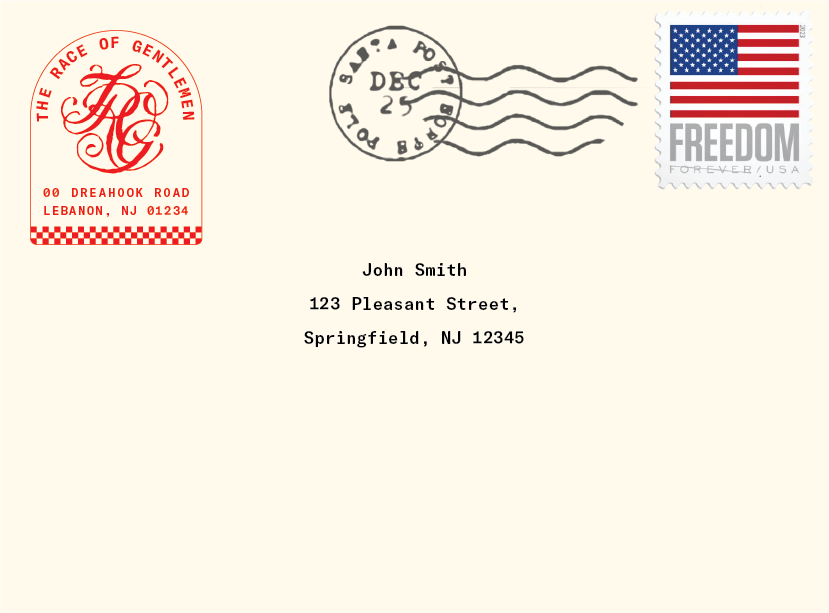 Small Envelope design from The Race of Gentlemen with filler text