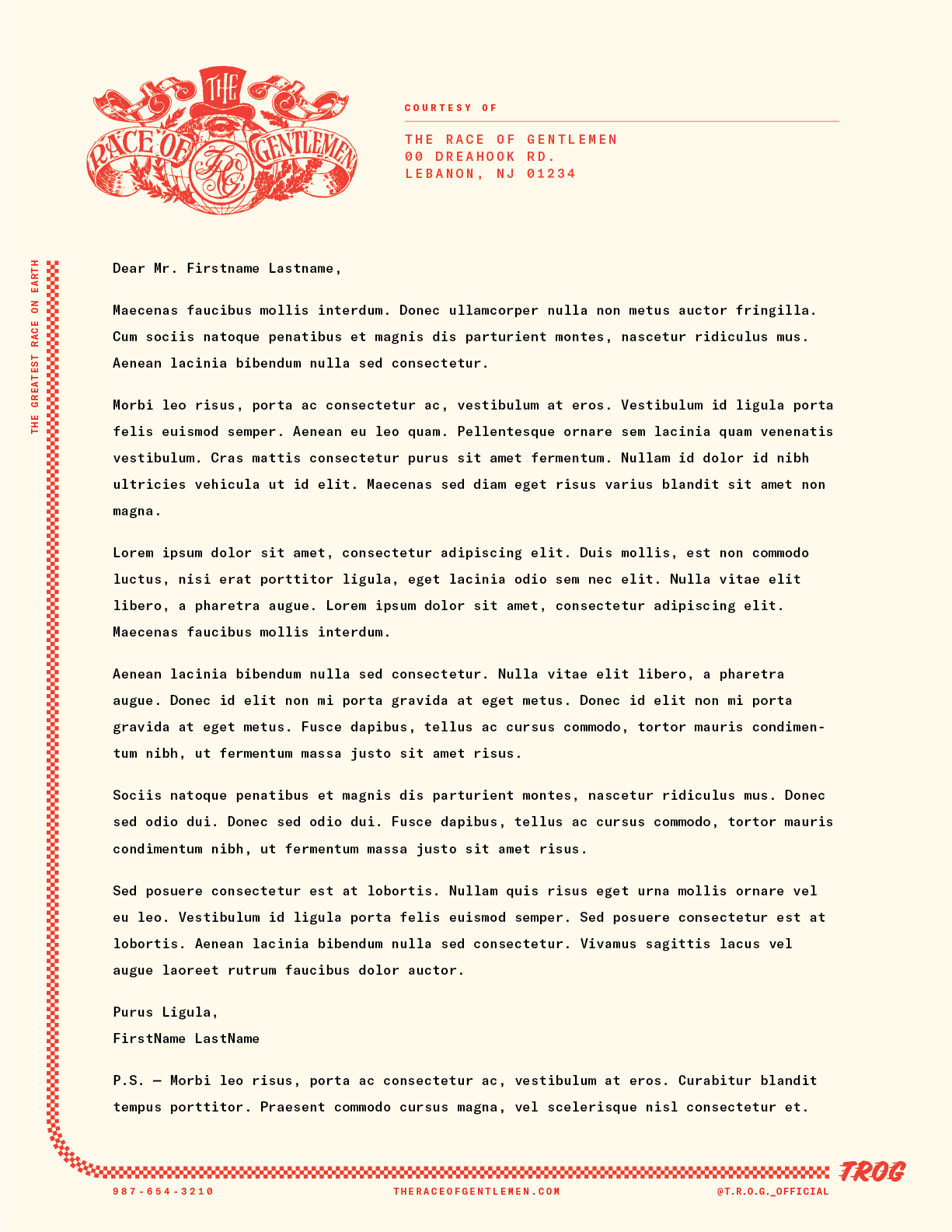 Letterhead design from The Race of Gentlemen with filler text