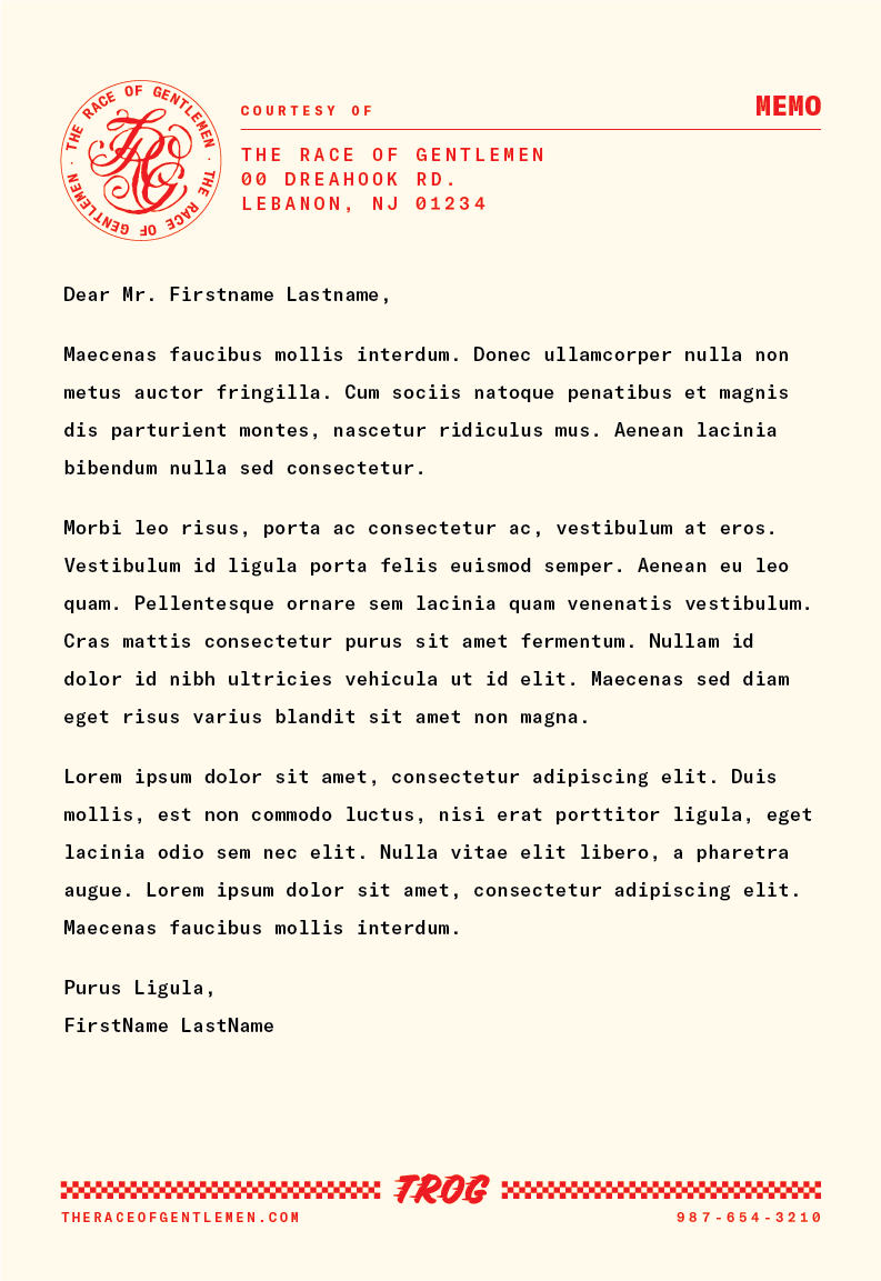 Note Card design from The Race of Gentlemen with filler text